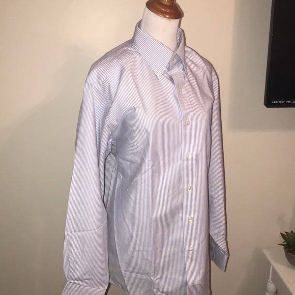 L.L.Bean White Blue Striped Button Down - Picture 3 of 4